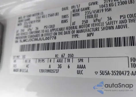 2018 Lincoln Mkc Reserve z USA, uszkodzony, nr VIN 5LMCJ3C96JUL00778